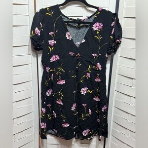 Wild Fable Black Dress with Pink and Yellow Floral Design
